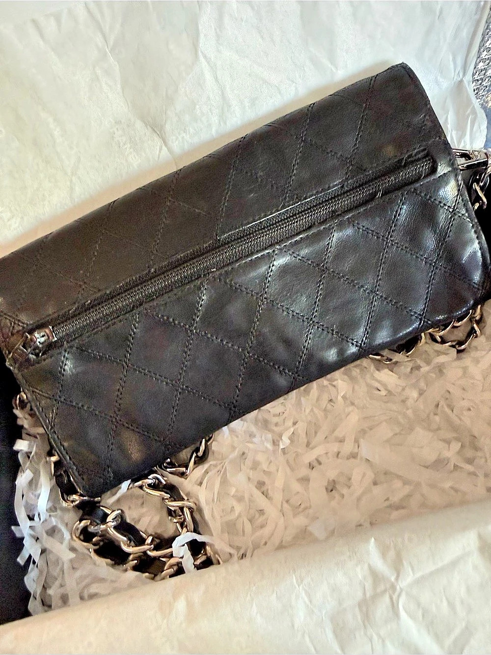 Chanel Quilted Leather Envelope Chain Wallet with a Chanel De La Plumtete Bear